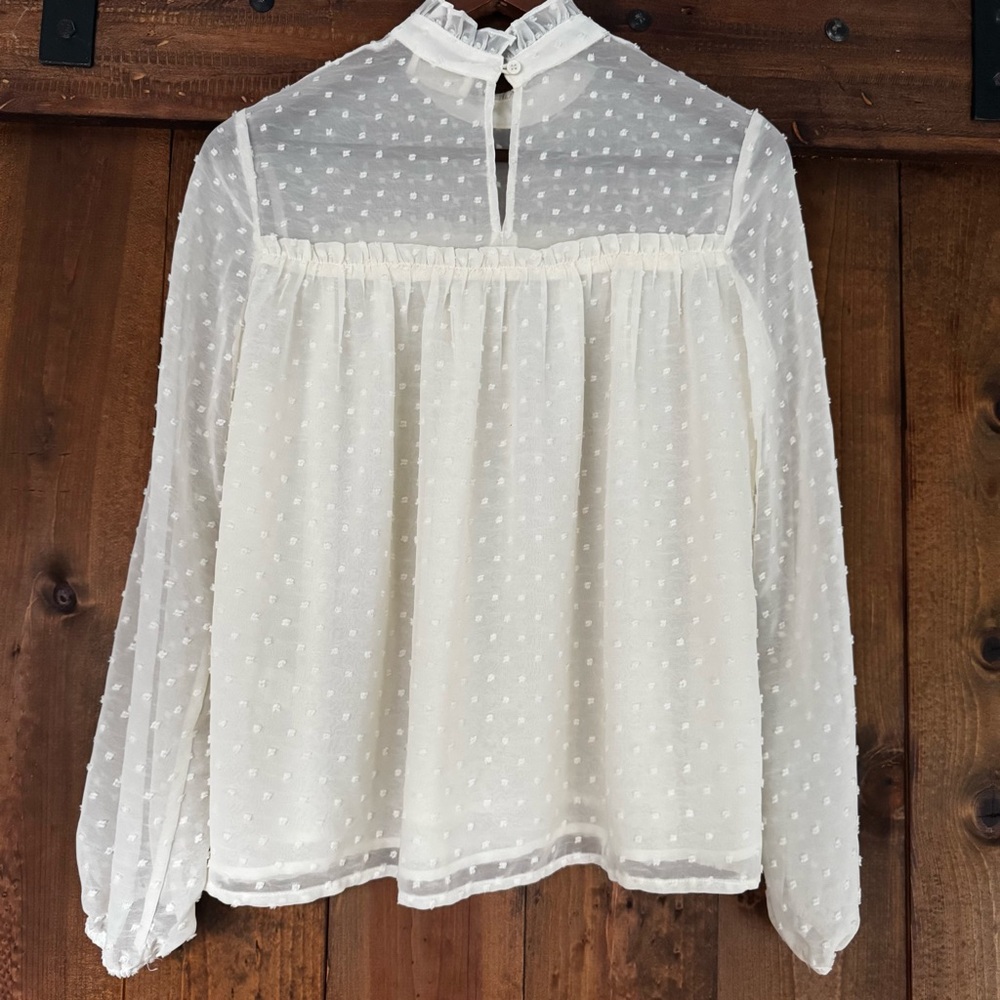 Altar’d State cream swiss dot long sleeve top. Size: Small - Picture 9 of 10